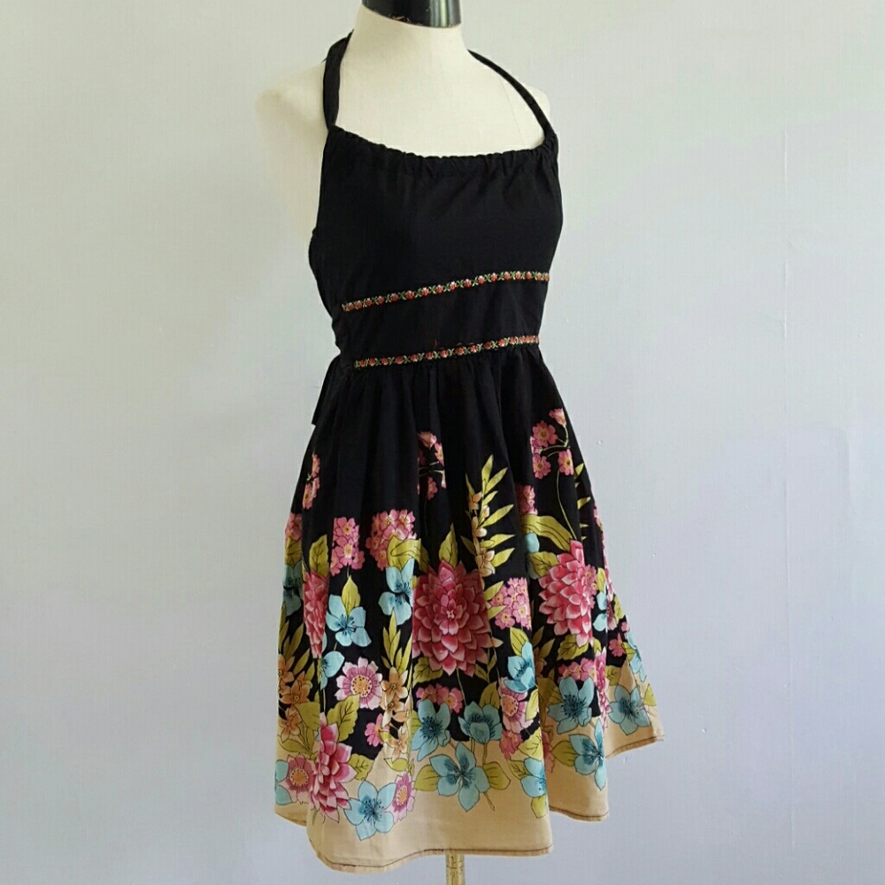 FIRE LOS ANGELES floral cotton halter mini dress